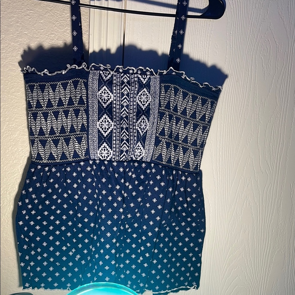NOBO Black and White Smocked Ruffled Tank Top